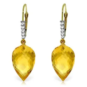 19.15 Carat 14K Solid Yellow Gold Drop Briolette Citrine Diamond Earrings