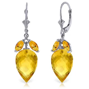 20 Carat 14K Solid White Gold Earrings Pointy Briolette Citrine