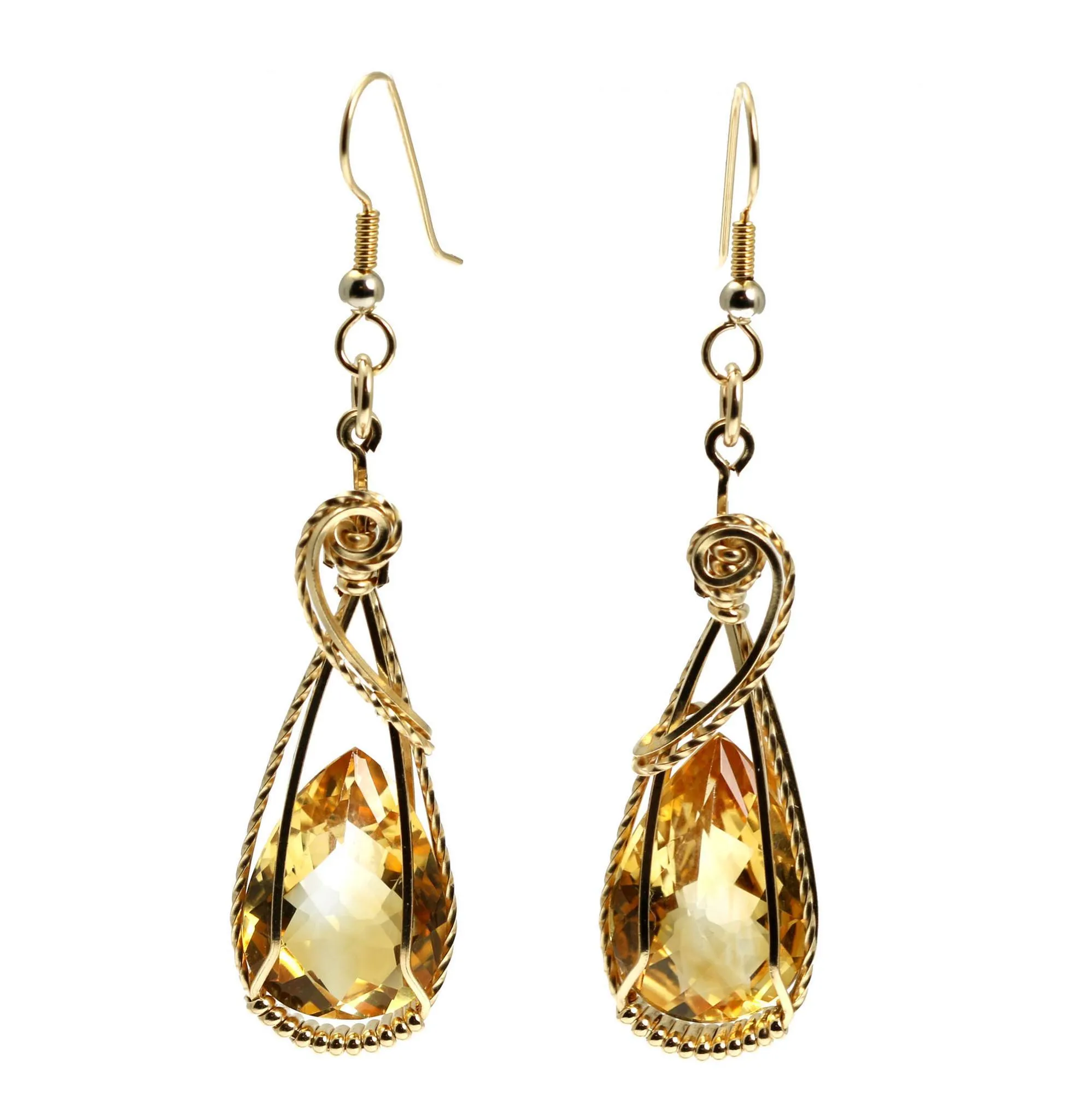 21 CT Citrine 14K Gold-filled Wire Wrapped Earrings