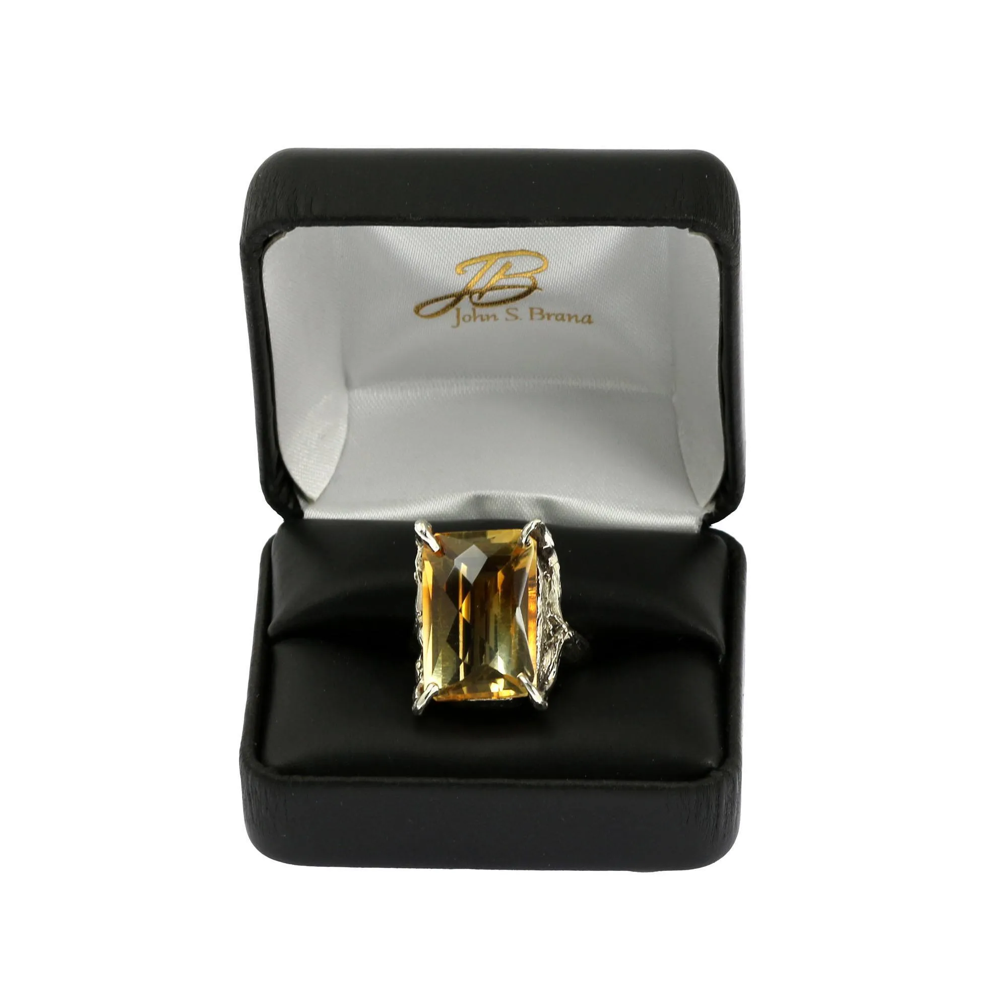 21.5 ct Checkboard Cut Citrine Sterling Silver Cocktail Ring