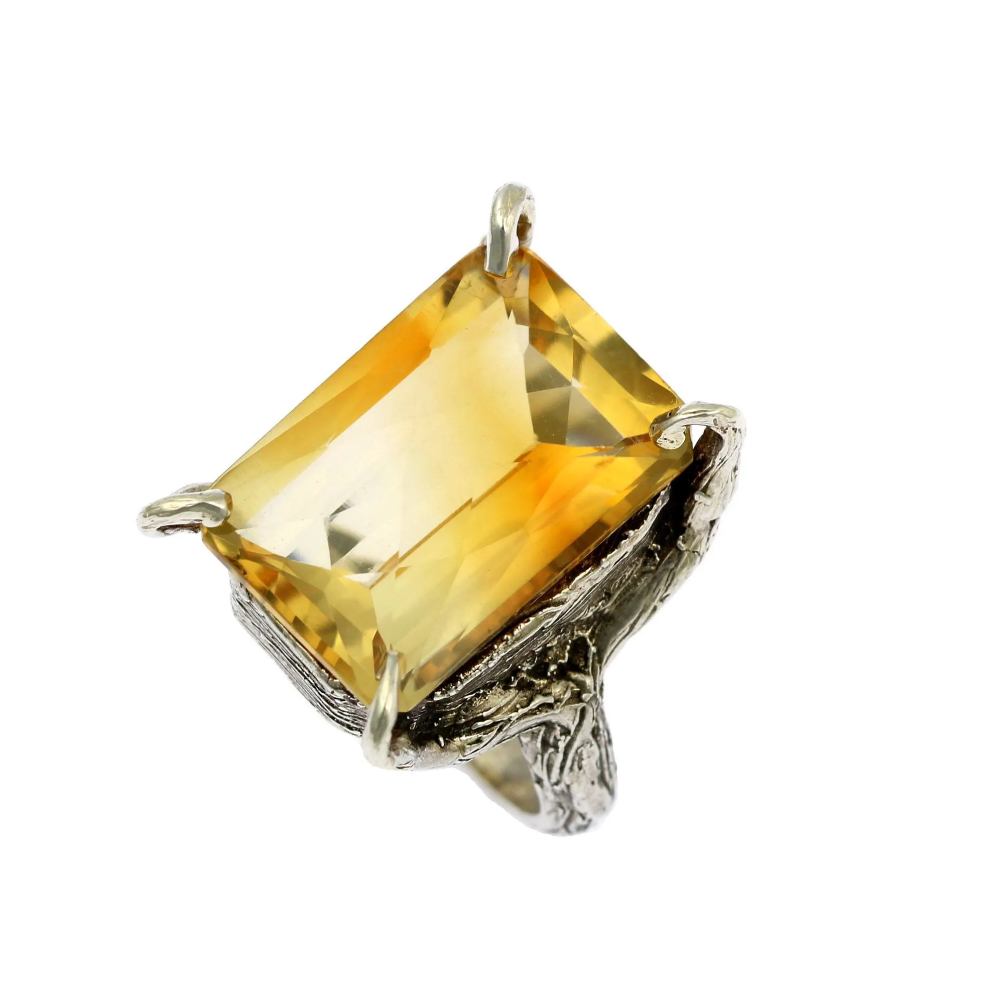 21.5 ct Checkboard Cut Citrine Sterling Silver Cocktail Ring