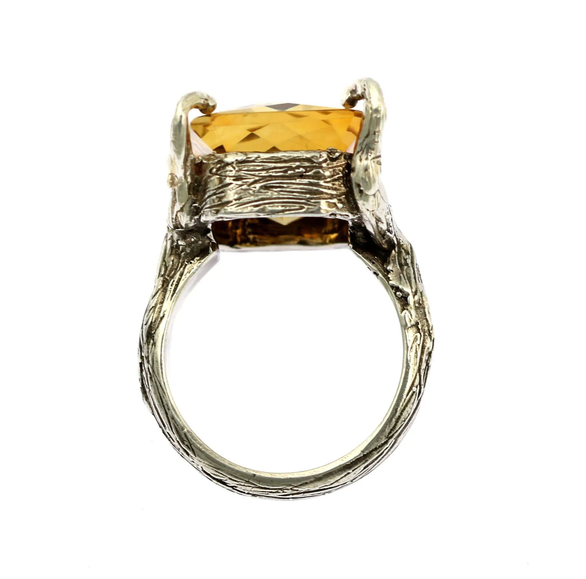 21.5 ct Checkboard Cut Citrine Sterling Silver Cocktail Ring