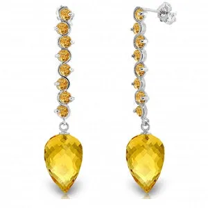 22.1 Carat 14K Solid White Gold Drop Briolette Citrine Earrings