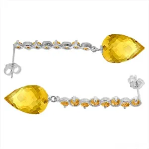 22.1 Carat 14K Solid White Gold Drop Briolette Citrine Earrings