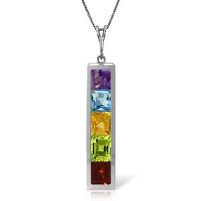 2.25 Carat 14K Solid White Gold Necklace Natural Multi Gemstones