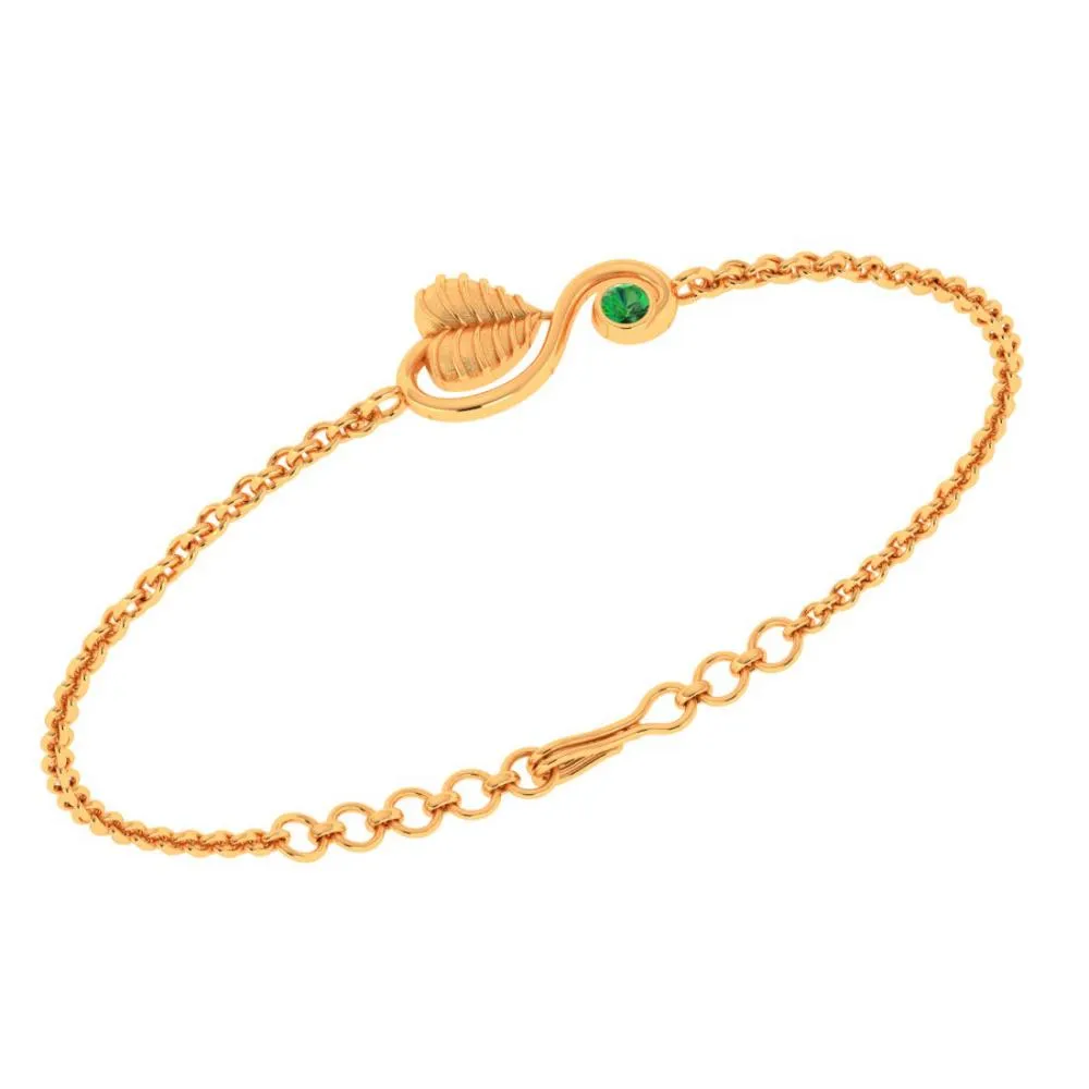 22k Leafy Kalka With Green Stone Gold Bracelet