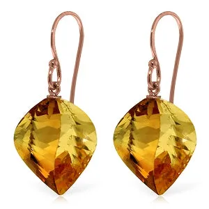 23.5 Carat 14K Solid Rose Gold Fish Hook Earrings Natural Citrine