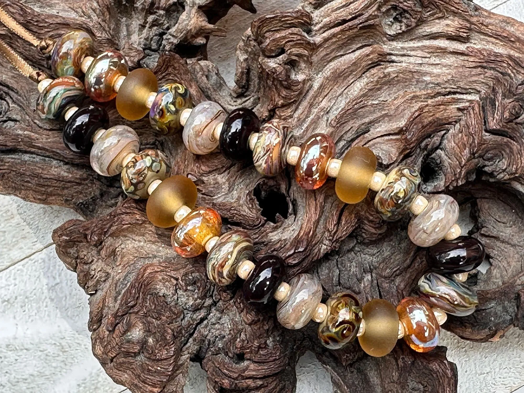 25 Autumn Gold Browns Lampwork Focal Bead SRA