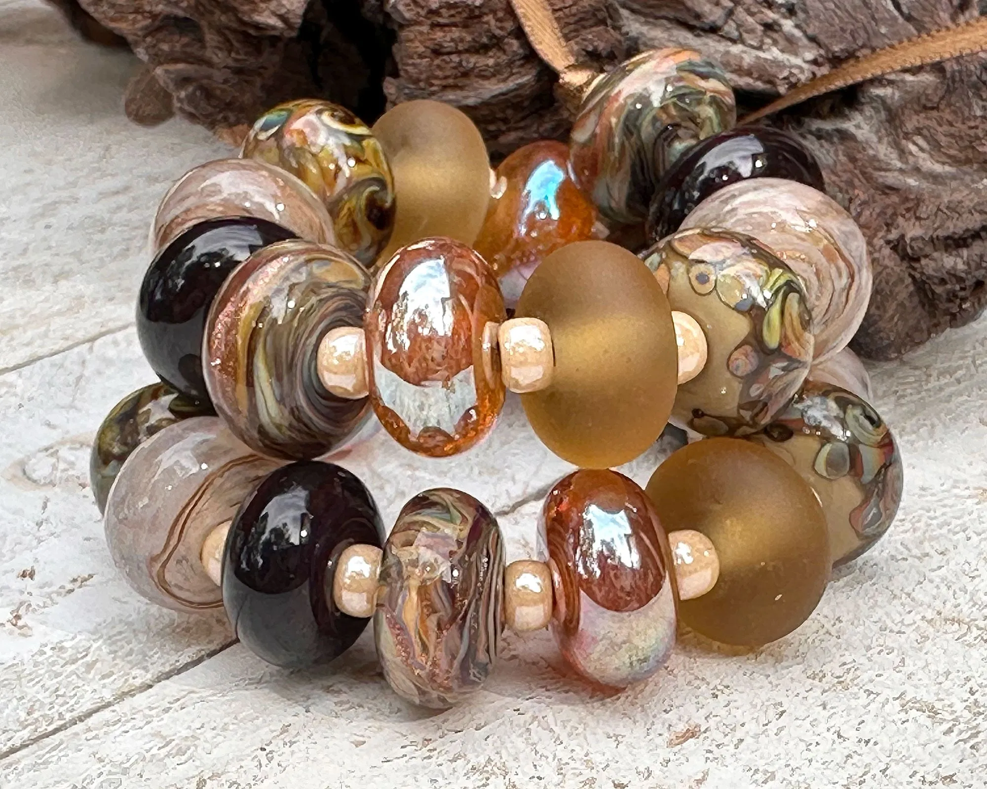 25 Autumn Gold Browns Lampwork Focal Bead SRA