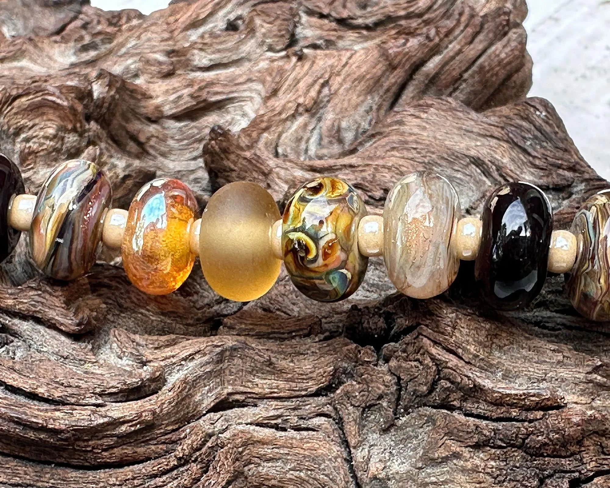 25 Autumn Gold Browns Lampwork Focal Bead SRA