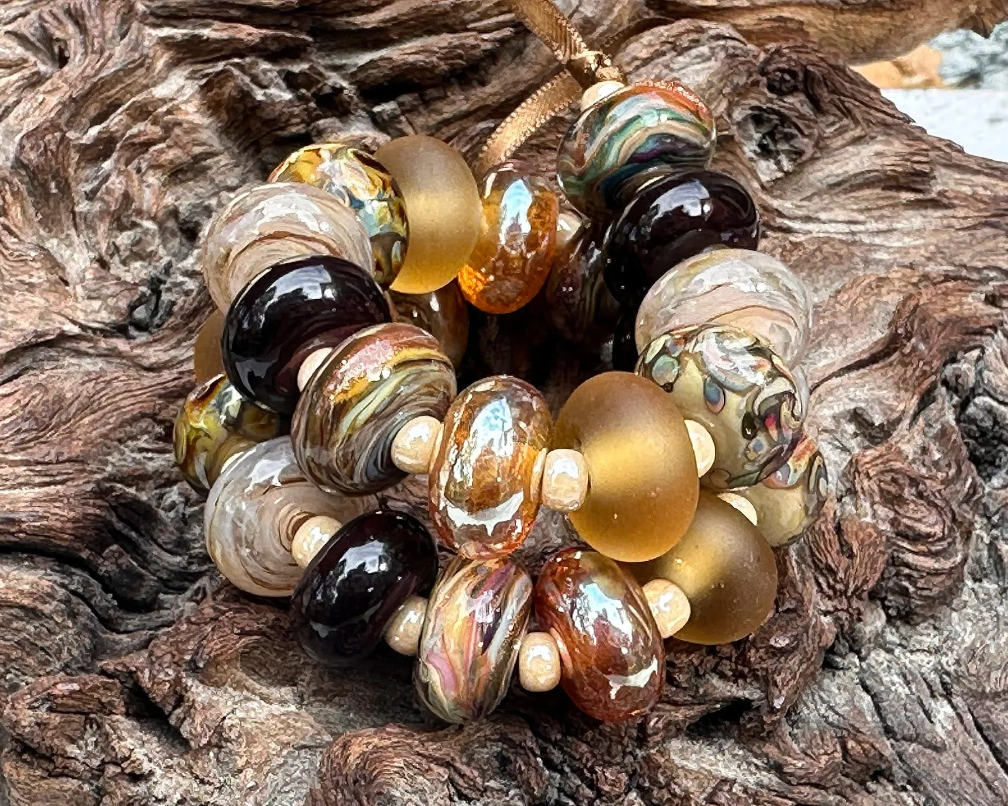 25 Autumn Gold Browns Lampwork Focal Bead SRA