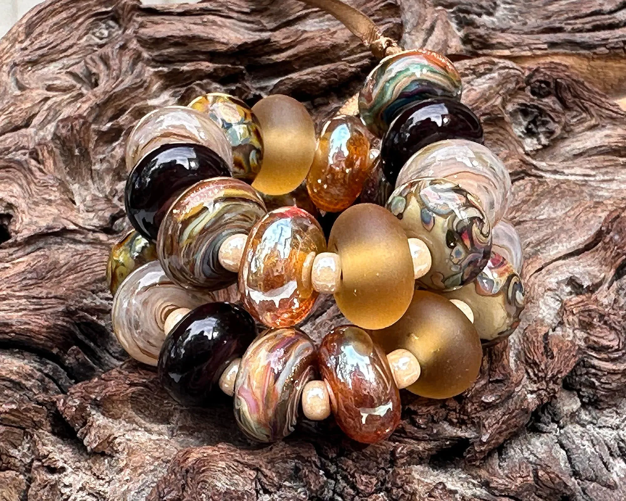 25 Autumn Gold Browns Lampwork Focal Bead SRA