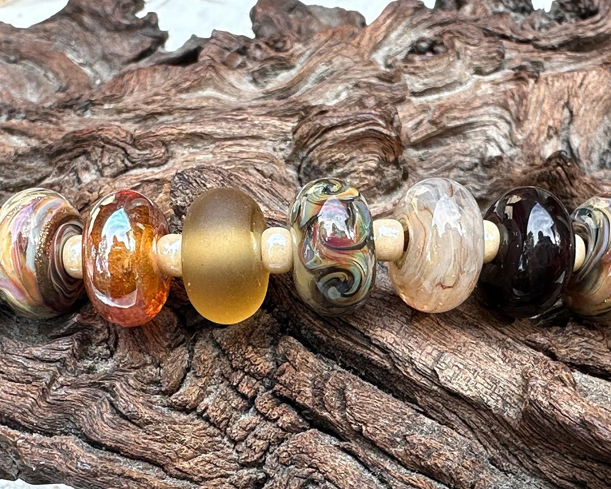 25 Autumn Gold Browns Lampwork Focal Bead SRA