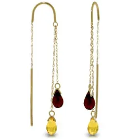 2.5 Carat 14K Solid Yellow Gold Threaded Dangles Earrings Citrine Garnet