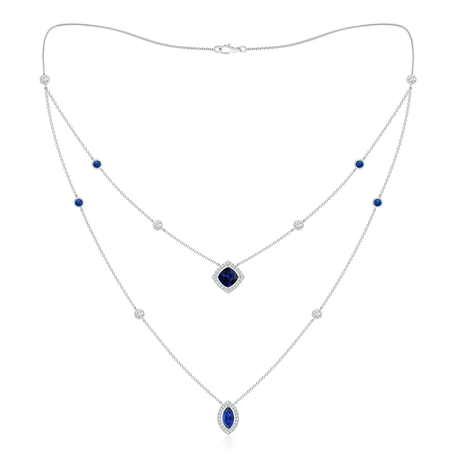 2.6 CT. Cushion & Marquise Cut Sapphire Halo Layered Necklace