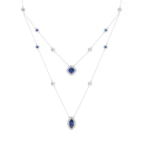 2.6 CT. Cushion & Marquise Cut Sapphire Halo Layered Necklace