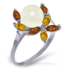 2.63 Carat 14K Solid White Gold Ring Natural Garnet, Citrine Pearl