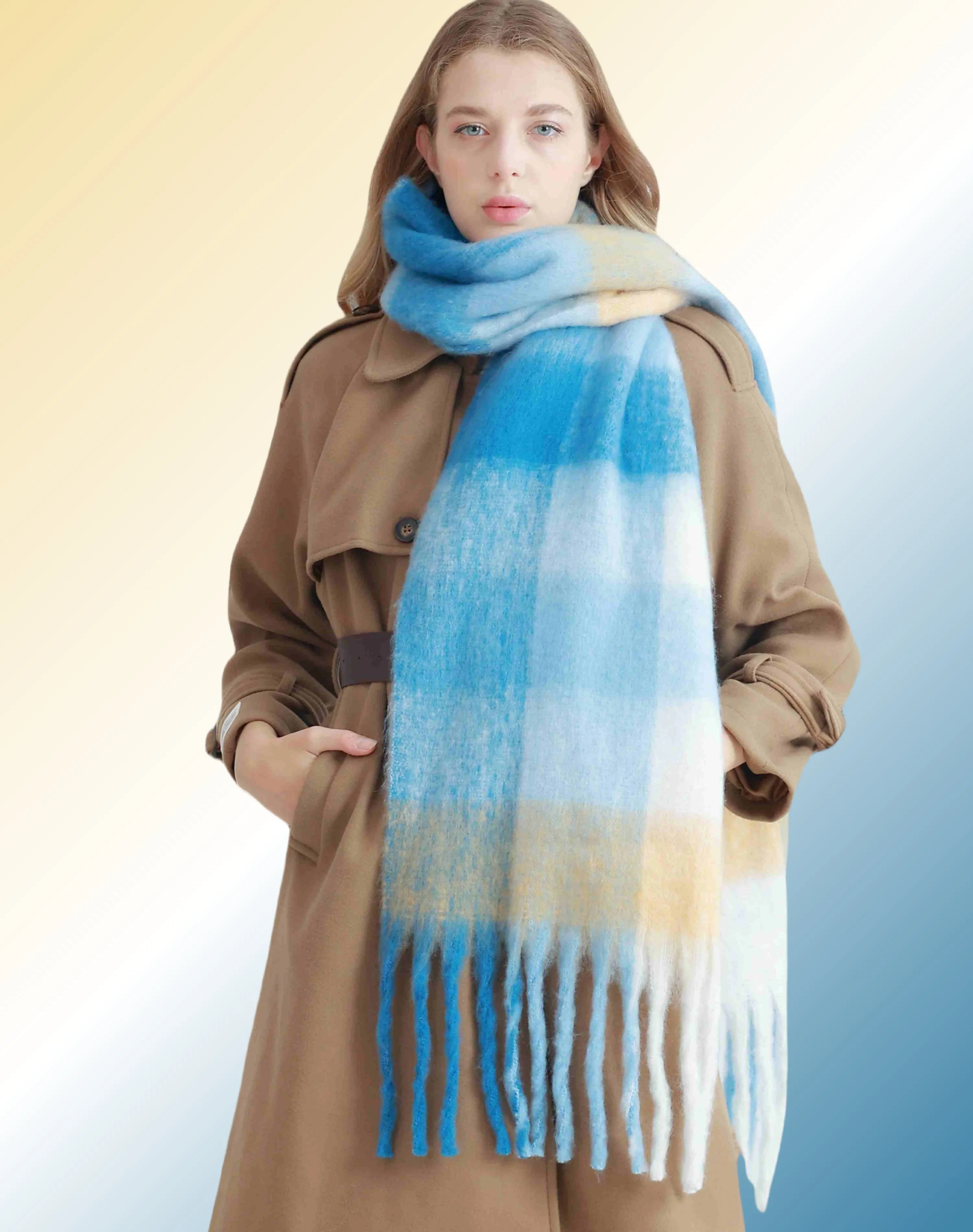 27 Colors-JC023301 Plaid Long Fringe Cozy Fuzzy Scarf