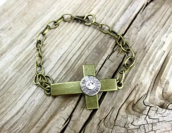 40 Cal Bronze Curved Cross Bracelet