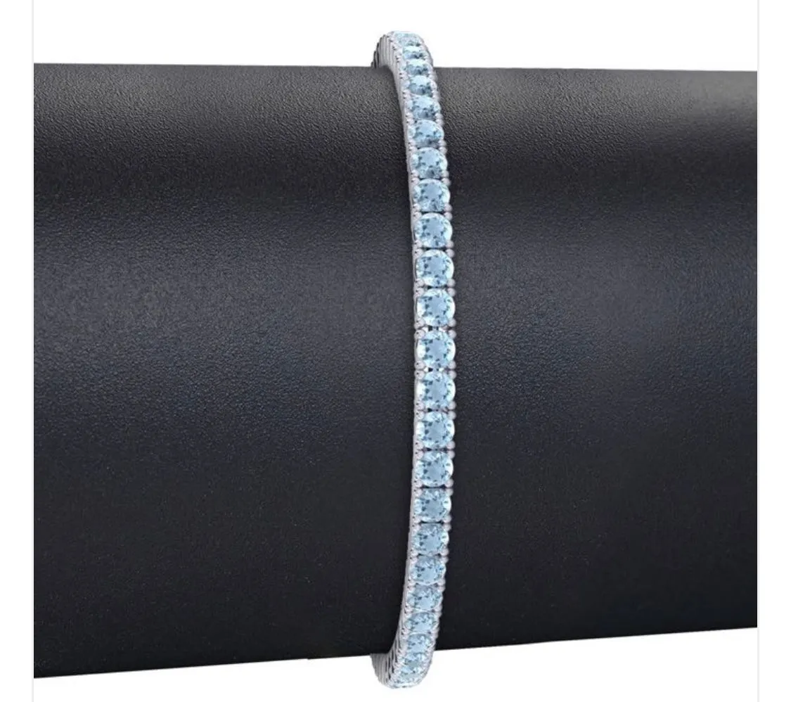 4.00ctw Aquamarine Tennis Bracelet in 14k White Gold Plate