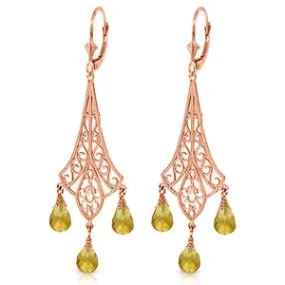 4.2 Carat 14K Solid Rose Gold Chandelier Earrings Briolette Citrine