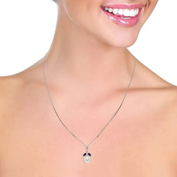 4.5 Carat 14K Solid White Gold Necklace Natural Pearl Sapphire