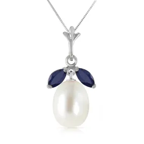 4.5 Carat 14K Solid White Gold Necklace Natural Pearl Sapphire