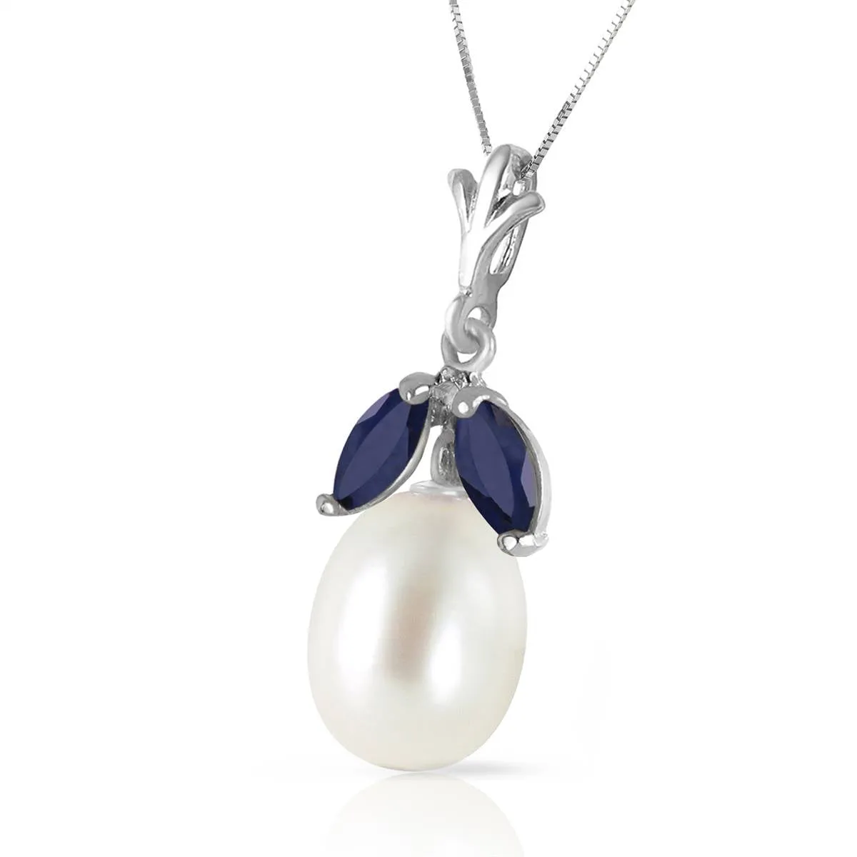 4.5 Carat 14K Solid White Gold Necklace Natural Pearl Sapphire