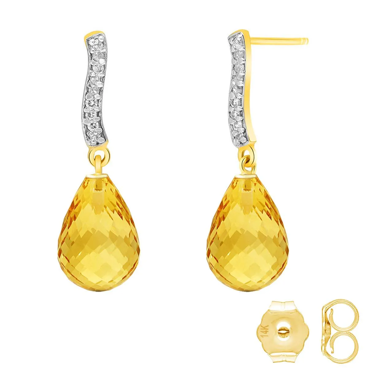 4.78 Carat 14K Solid Yellow Gold Adore Citrine Diamond Earrings