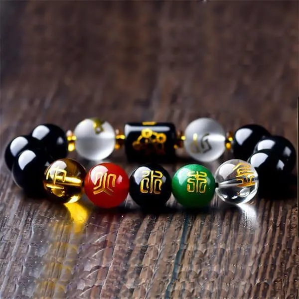 5 Wealth Feng Shui Black Obsidian Bracelet