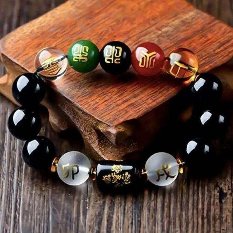 5 Wealth Feng Shui Black Obsidian Bracelet