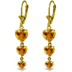 6 Carat 14K Solid Yellow Gold Heartthrob Citrine Earrings