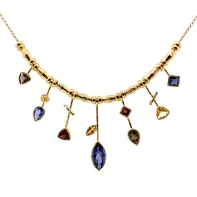 7 Stick Edge Necklace - Iolite/All Gold