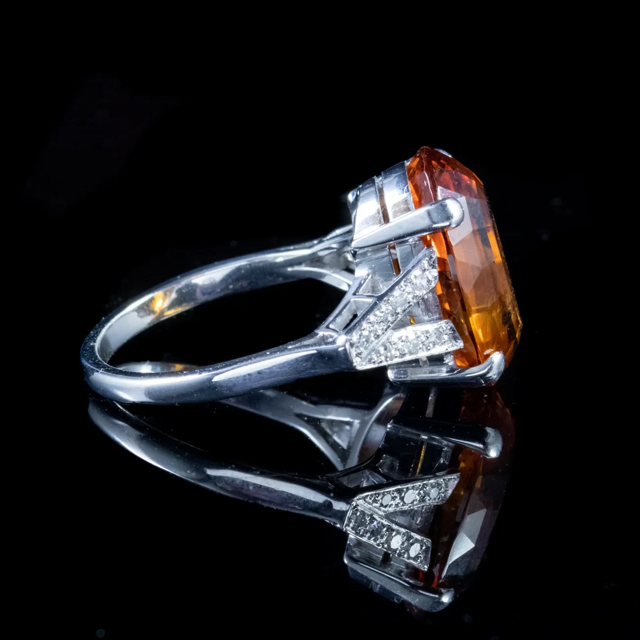 7Ct Citrine Diamond Ring 18Ct White Gold