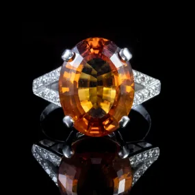 7Ct Citrine Diamond Ring 18Ct White Gold