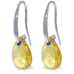 8 Carat 14K Solid White Gold Fish Hook Earrings Citrine