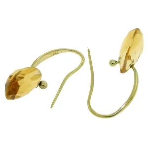 8 Carat 14K Solid Yellow Gold Fish Hook Earrings Citrine