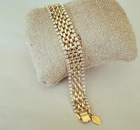 80s signed KJL gold link bracelet with rhinestones.