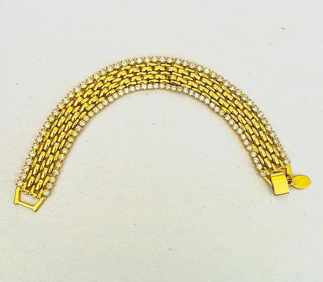 80s signed KJL gold link bracelet with rhinestones.