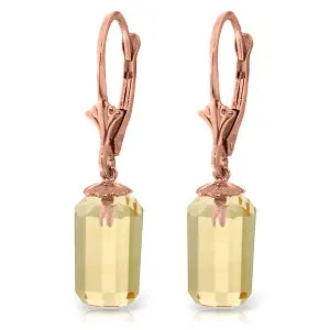 9 Carat 14K Solid Rose Gold Leverback Earrings Bullet Cut Citrine