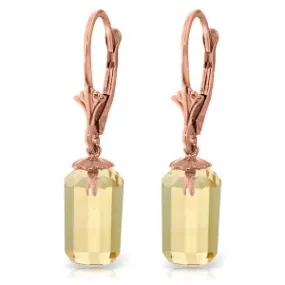 9 Carat 14K Solid Rose Gold Leverback Earrings Bullet Cut Citrine