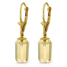 9 Carat 14K Solid Yellow Gold Leverback Earrings Bullet Cut Citrine