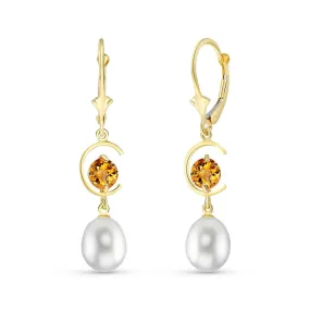 9 Carat 14K Solid Yellow Gold Moonstruck Citrine Pearl Earrings