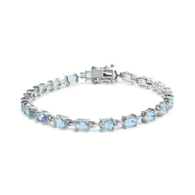 .925 Sterling Silver 11.0 Cttw Oval Shaped Created Light Blue Topaz Link Bracelet