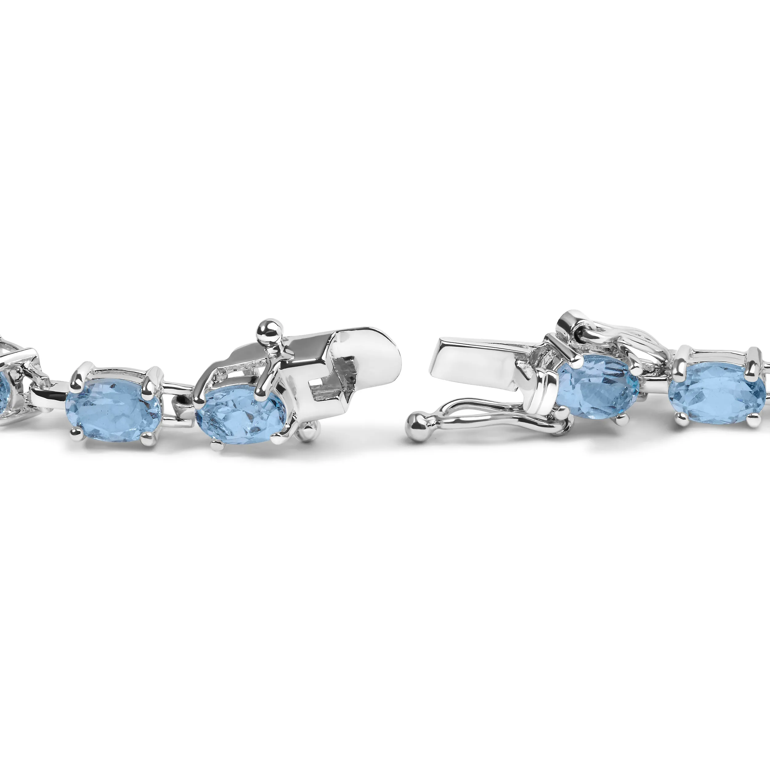 .925 Sterling Silver 11.0 Cttw Oval Shaped Created Light Blue Topaz Link Bracelet