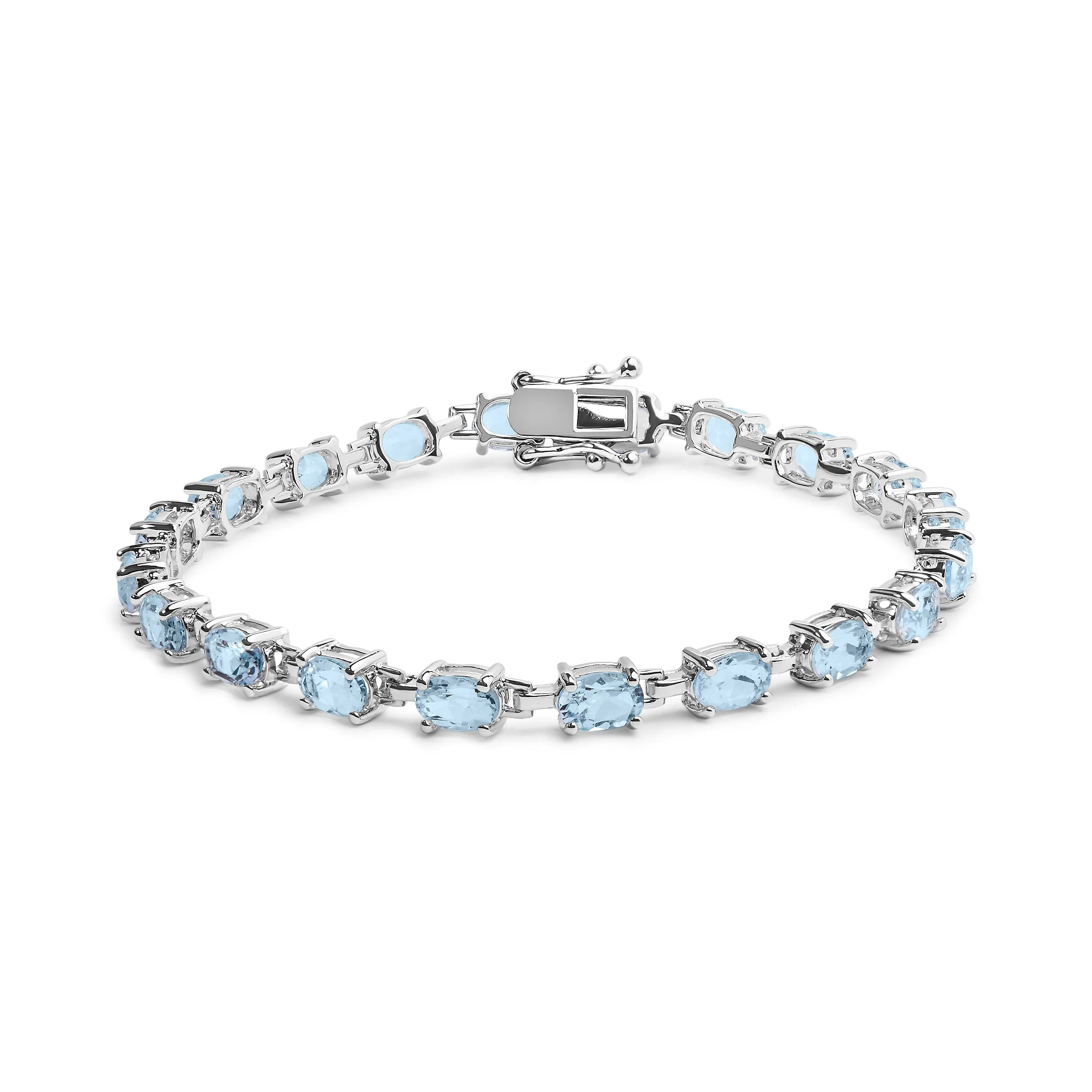 .925 Sterling Silver 11.0 Cttw Oval Shaped Created Light Blue Topaz Link Bracelet