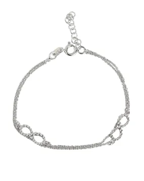 925 Sterling Silver Rhodium Plated With Infinity Double Chain Adjustable Charm Bracelet