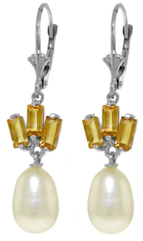 9.35 Carat 14K Solid Yellow Gold Leverback Earrings Pearl Citrine