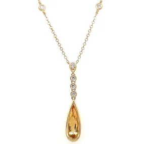 9ct Yellow Gold Earth Grown Citrine and Diamond Drop Pendant Necklace