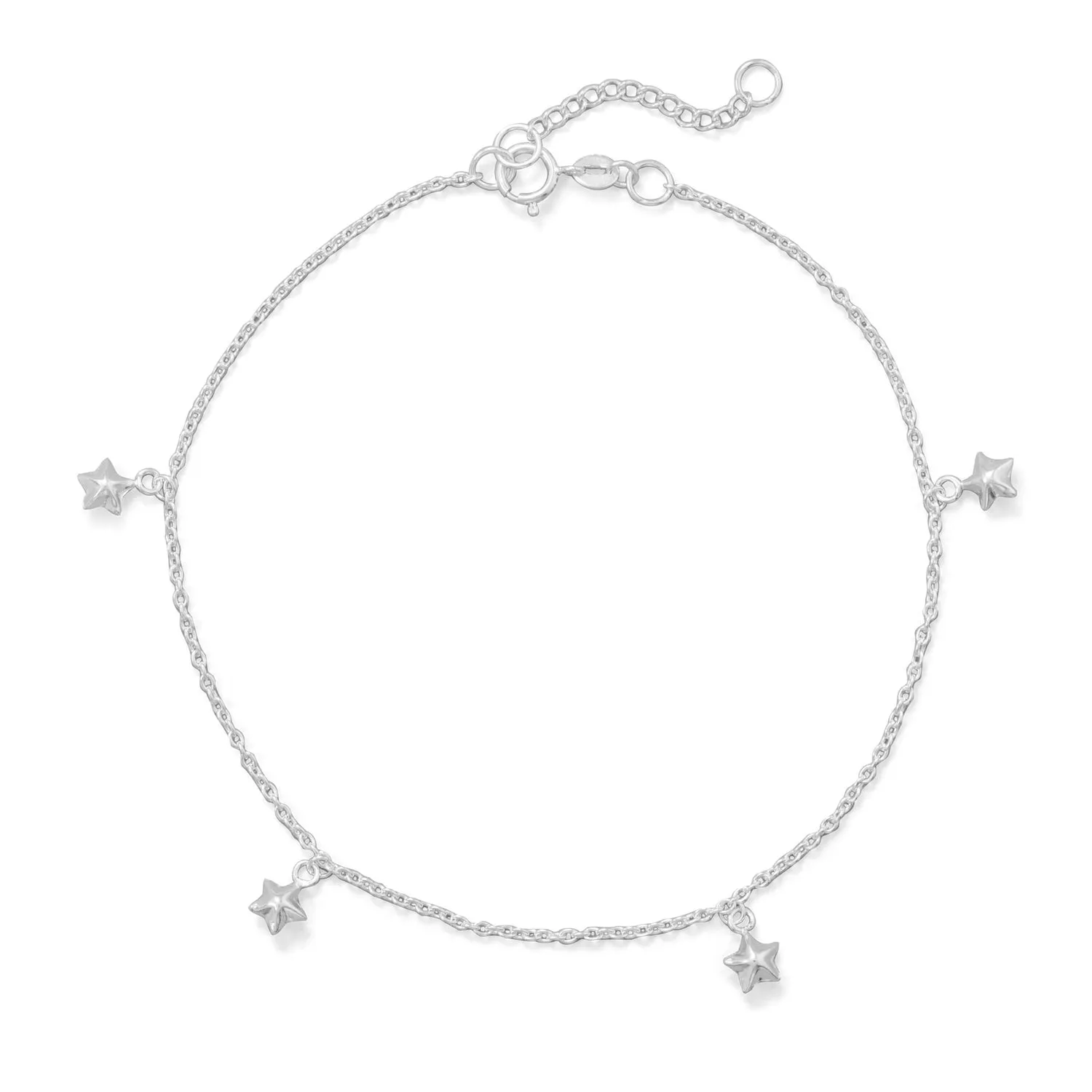 9" 1" Polished 5 Star Charm Anklet